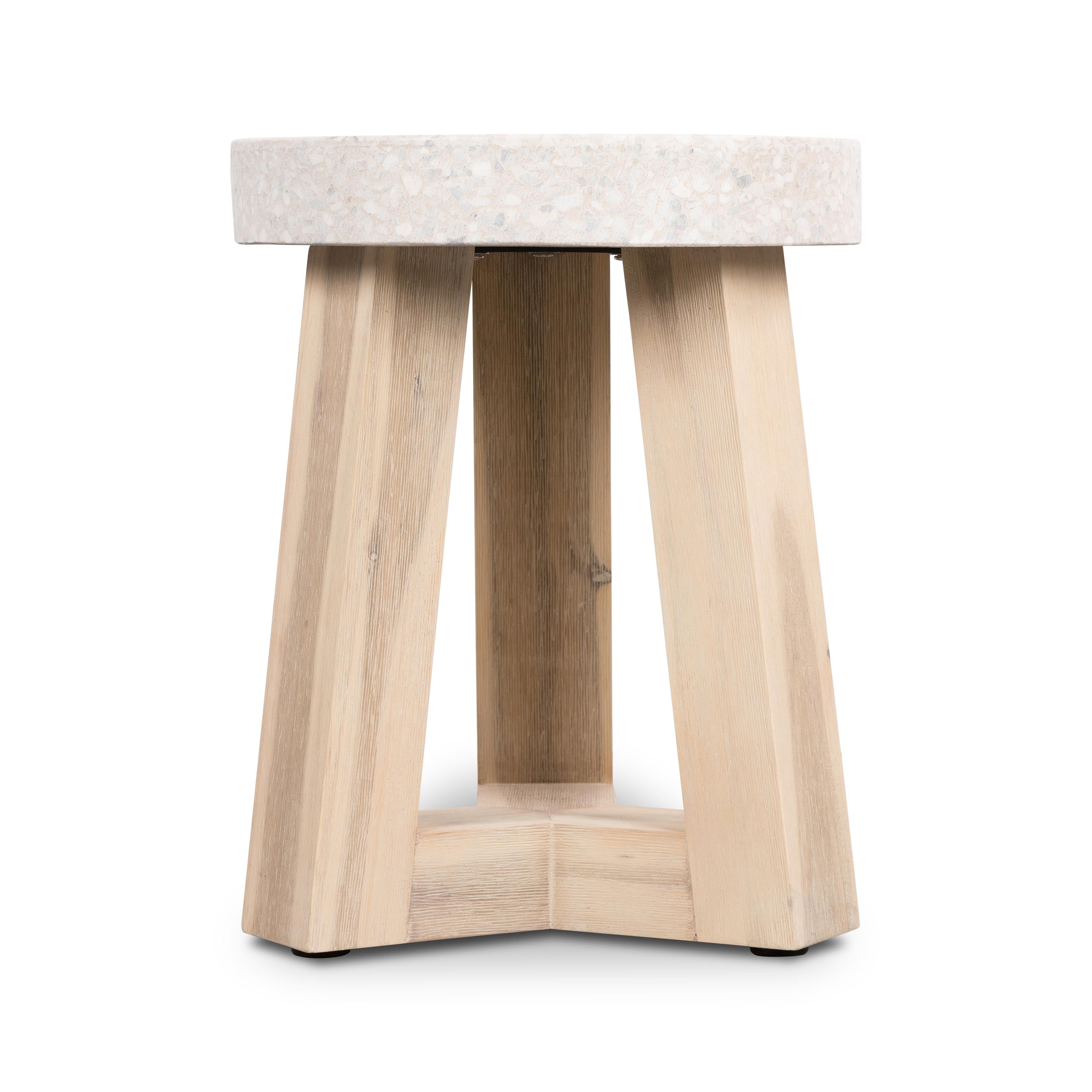 35cm eTerrazzo Round Stool | Ivory Coast with Wide Ivory Wash Legs - www.elkstone.com.au