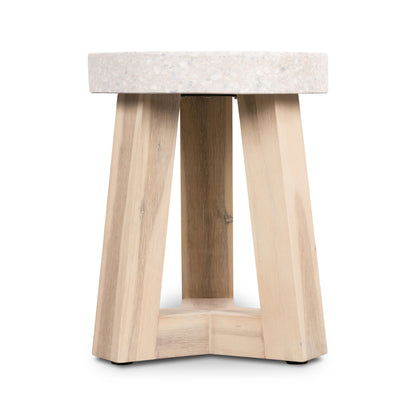 35cm eTerrazzo Round Stool | Ivory Coast with Wide Ivory Wash Legs - www.elkstone.com.au