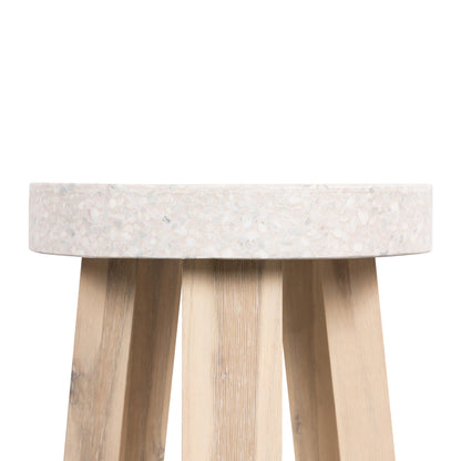 35cm eTerrazzo Round Stool | Ivory Coast with Wide Ivory Wash Legs - www.elkstone.com.au
