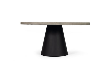 1.6m Avalon Round Dining Table - Speckled Grey with Black Powder Coated Iron Cone Base - www.elkstone.com.au