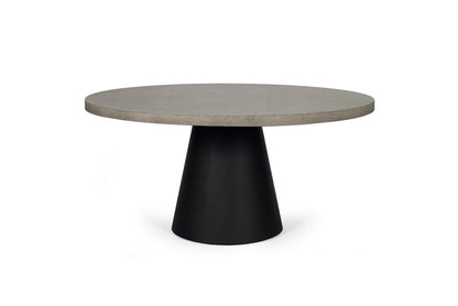 1.6m Avalon Round Dining Table - Speckled Grey with Black Powder Coated Iron Cone Base - www.elkstone.com.au