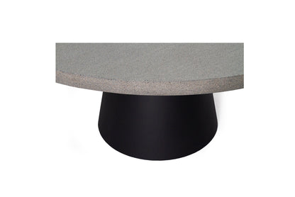 1.6m Avalon Round Dining Table - Speckled Grey with Black Powder Coated Iron Cone Base - www.elkstone.com.au