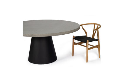 1.6m Avalon Round Dining Table - Speckled Grey with Black Powder Coated Iron Cone Base - www.elkstone.com.au