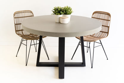 1.2m Alta Round Dining Table - Grey with Black Powder Coated Iron Legs - www.elkstone.com.au