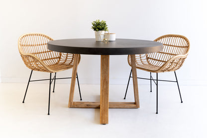 1.2m Alta Round Dining Table - Black with Light Honey Timber Legs - www.elkstone.com.au