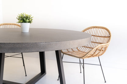 1.6m Alta Round Dining Table - Speckled Grey with Black Powder Coated Iron Legs - www.elkstone.com.au