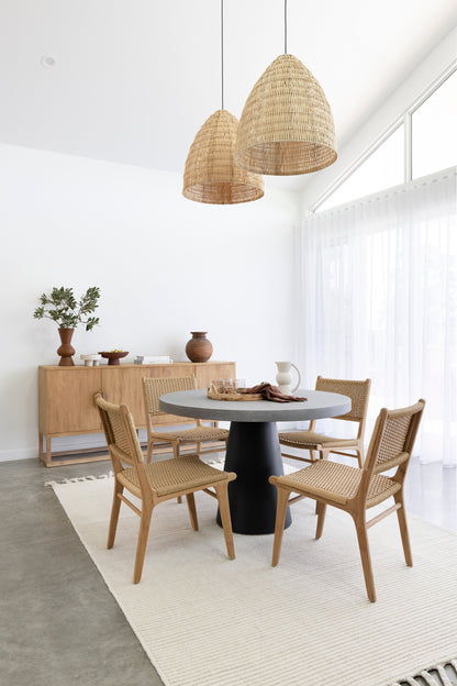 1.2m Avalon Round Dining Table | Speckled Grey with Black Metal Cone Base - www.elkstone.com.au