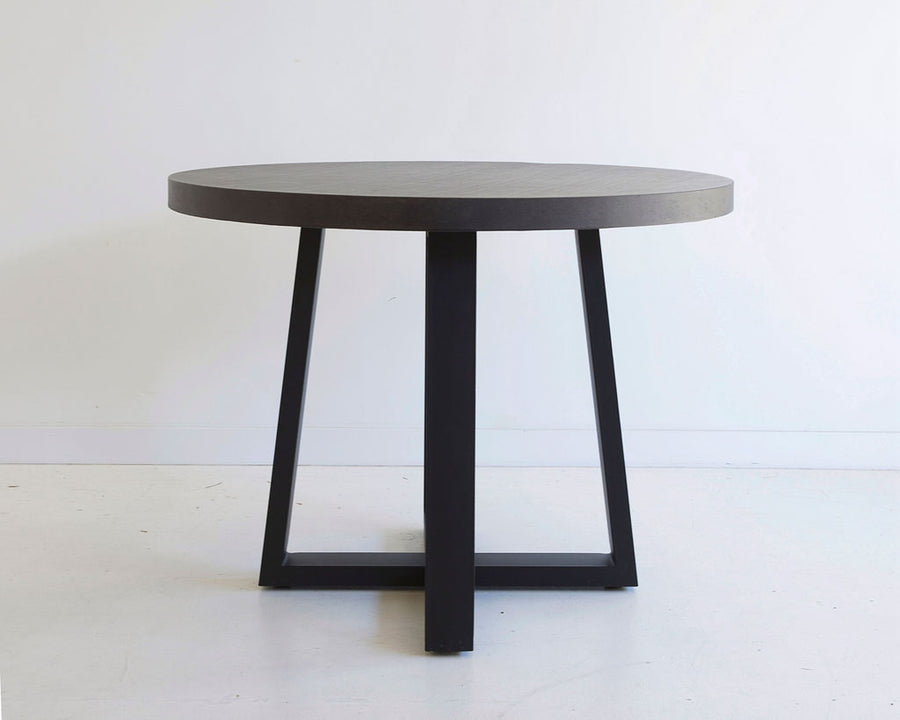 1.0m Alta Round Dining Table - Black with Black Metal Legs - www.elkstone.com.au