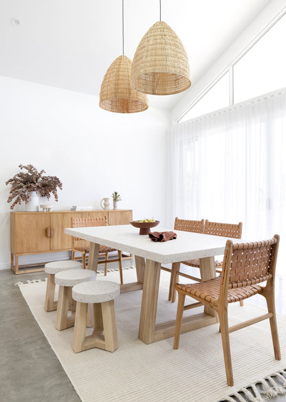 2.0m eTerrazzo Rectangular Dining Table | Ivory Coast with Wide Ivory Wash Legs - www.elkstone.com.au