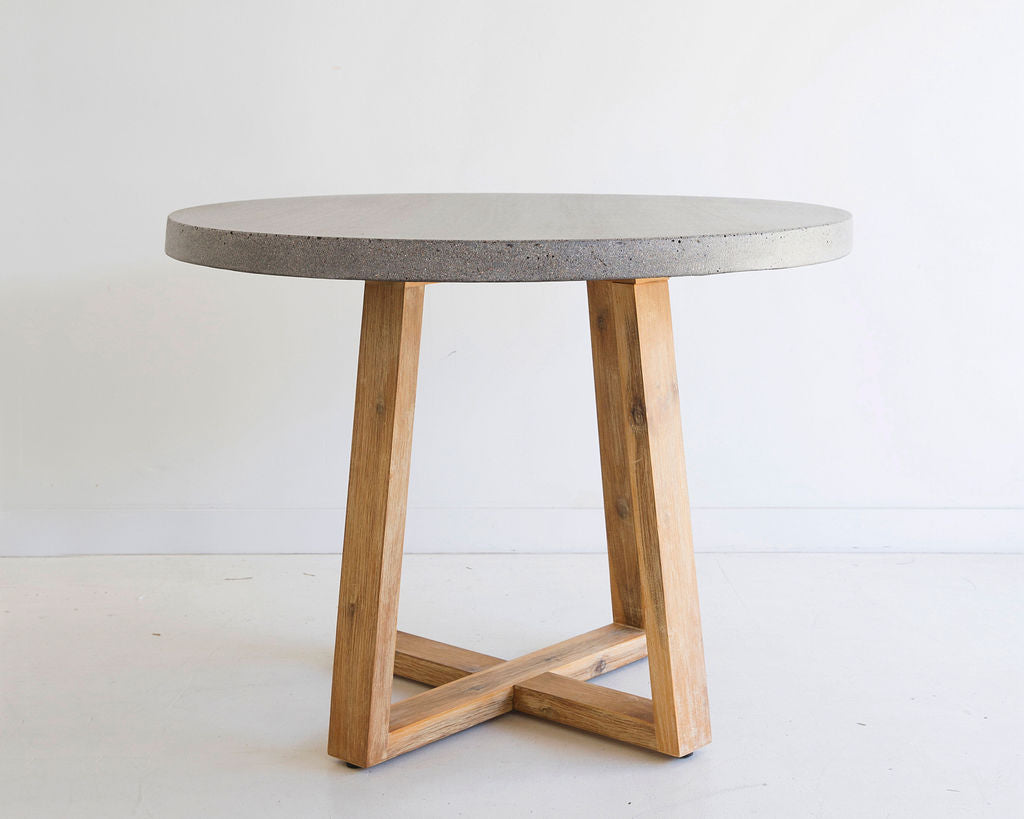 1.0m Alta Round Dining Table - Speckled Grey with Light Honey Timber Legs - www.elkstone.com.au