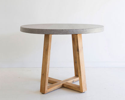 1.0m Alta Round Dining Table - Speckled Grey with Light Honey Timber Legs - www.elkstone.com.au