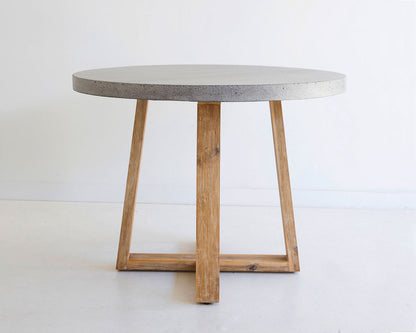 1.0m Alta Round Dining Table - Speckled Grey with Light Honey Timber Legs - www.elkstone.com.au
