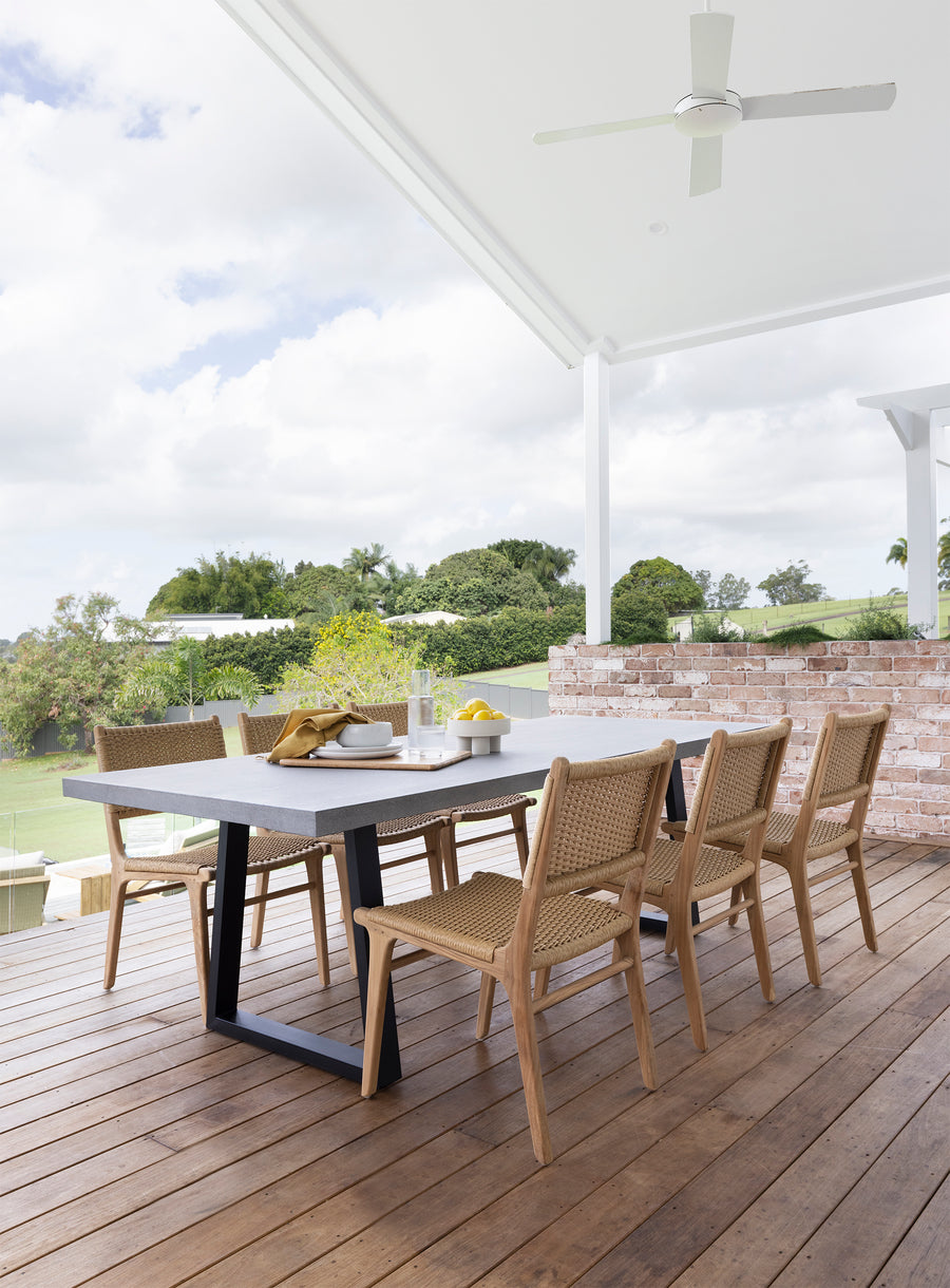 2.4m Sierra Rectangular Dining Table | Speckled Grey with Black Metal Legs - www.elkstone.com.au