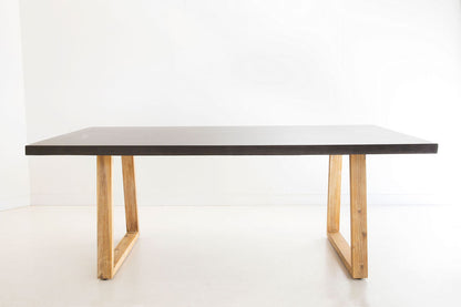 2.0m Alta Rectangular Dining Table - Black with Light Honey Timber Legs - www.elkstone.com.au