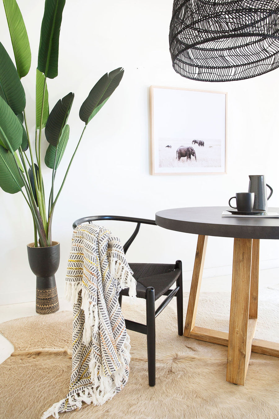 1.0m Alta Round Dining Table - Black with Light Honey Timber Legs - www.elkstone.com.au