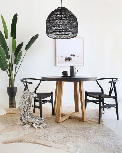 1.0m Alta Round Dining Table - Black with Light Honey Timber Legs - www.elkstone.com.au