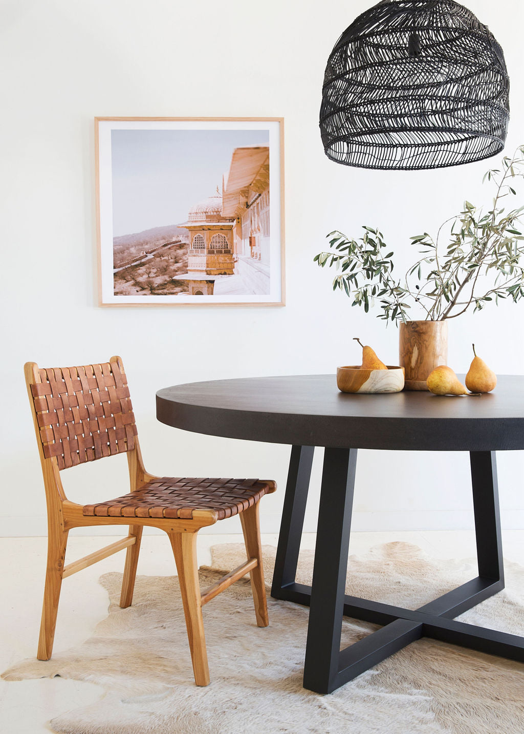 1.6m Alta Round Dining Table - Black top with Black Powder Coated Iron Legs - www.elkstone.com.au