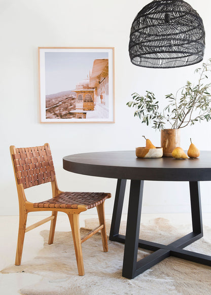 1.6m Alta Round Dining Table - Black top with Black Powder Coated Iron Legs - www.elkstone.com.au