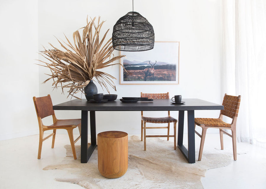 1.8m Alta Rectangular Dining Table - Black with Black Powder Coated Iron Legs - www.elkstone.com.au