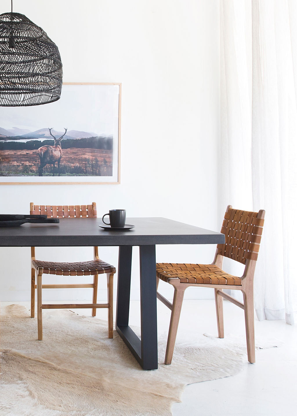 2.0m Alta Rectangular Dining Table - Black with Black Metal Legs - www.elkstone.com.au