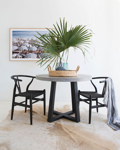 1.0m Alta Round Dining Table - Speckled Grey with Black Metal Legs - www.elkstone.com.au