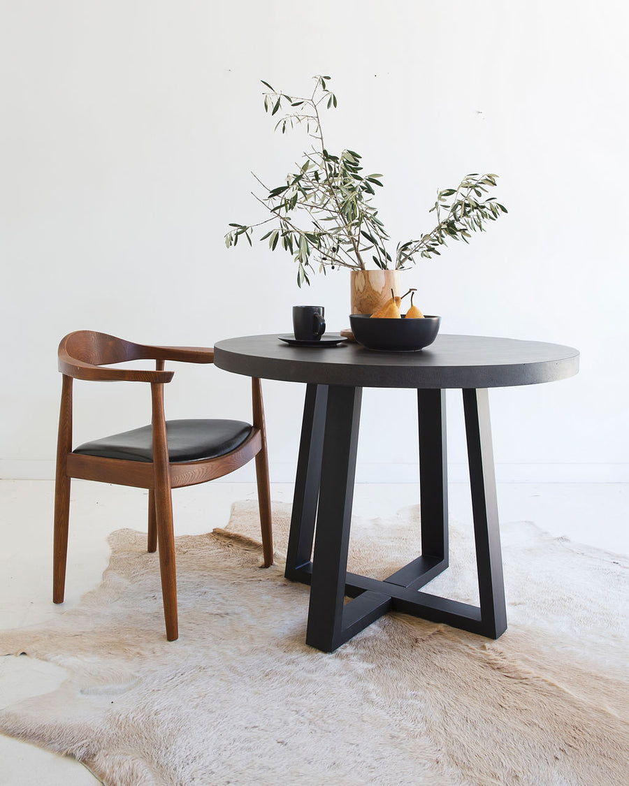 1.0m Alta Round Dining Table - Black with Black Metal Legs - www.elkstone.com.au