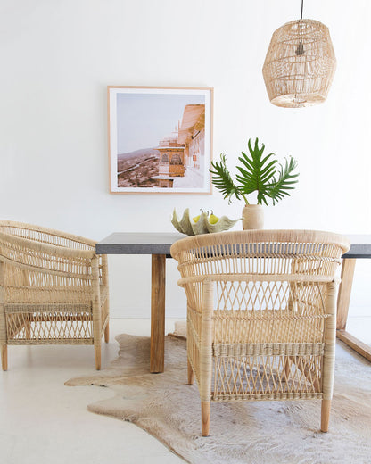 2.0m Alta Rectangular Dining Table - Speckled Grey with Light Honey Timber Legs - www.elkstone.com.au