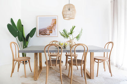 2.0m Alta Rectangular Dining Table - Speckled Grey with Light Honey Timber Legs - www.elkstone.com.au