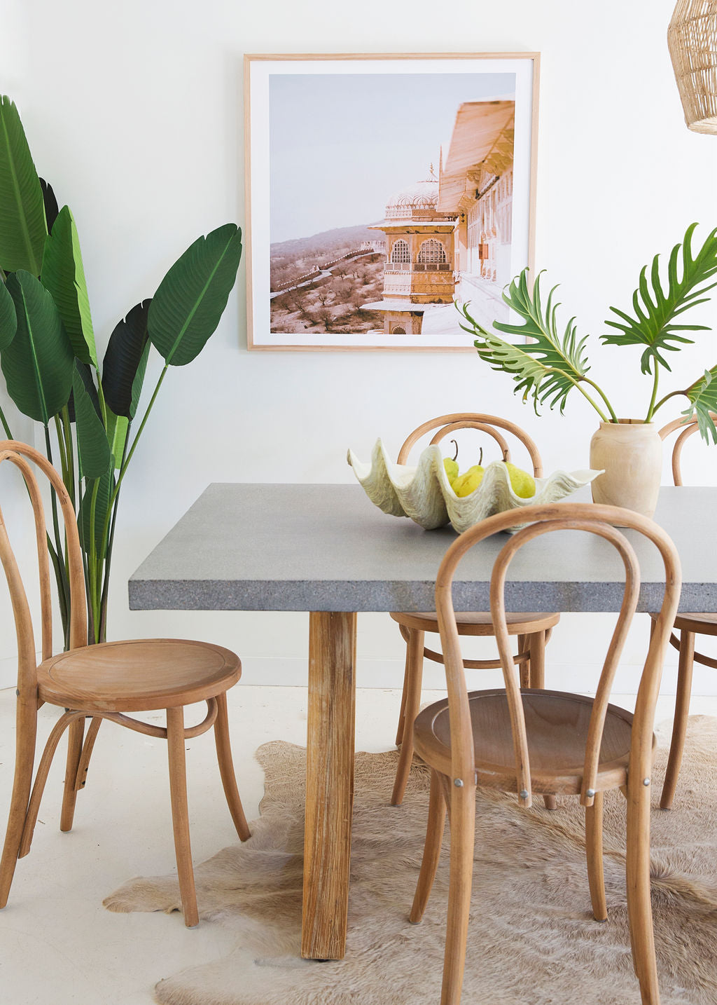 2.0m Alta Rectangular Dining Table - Speckled Grey with Light Honey Timber Legs - www.elkstone.com.au