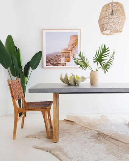 2.0m Alta Rectangular Dining Table - Speckled Grey with Light Honey Timber Legs - www.elkstone.com.au