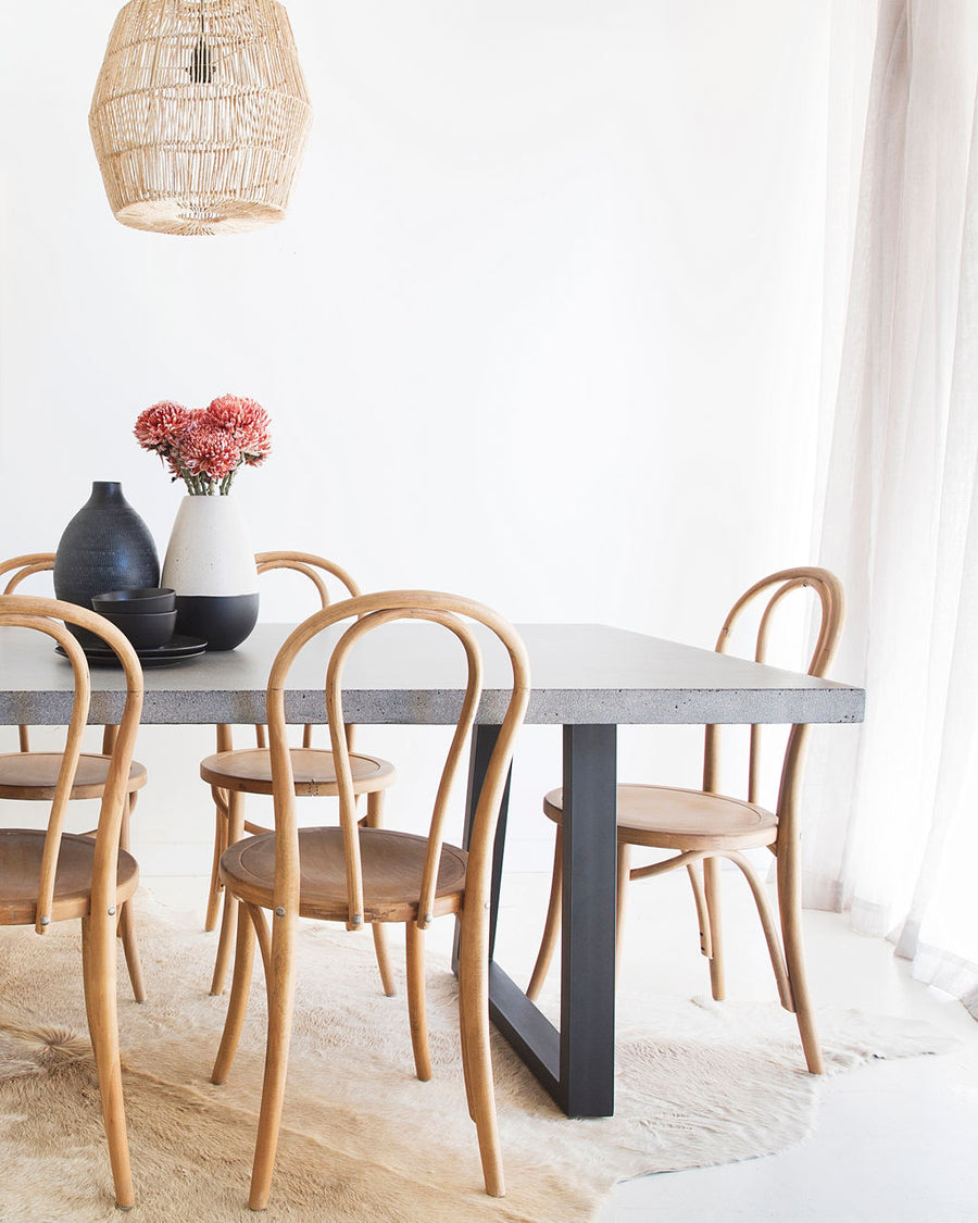 2.0m Alta Rectangular Dining Table - Speckled Grey with Black Powder Coated Iron Legs - www.elkstone.com.au