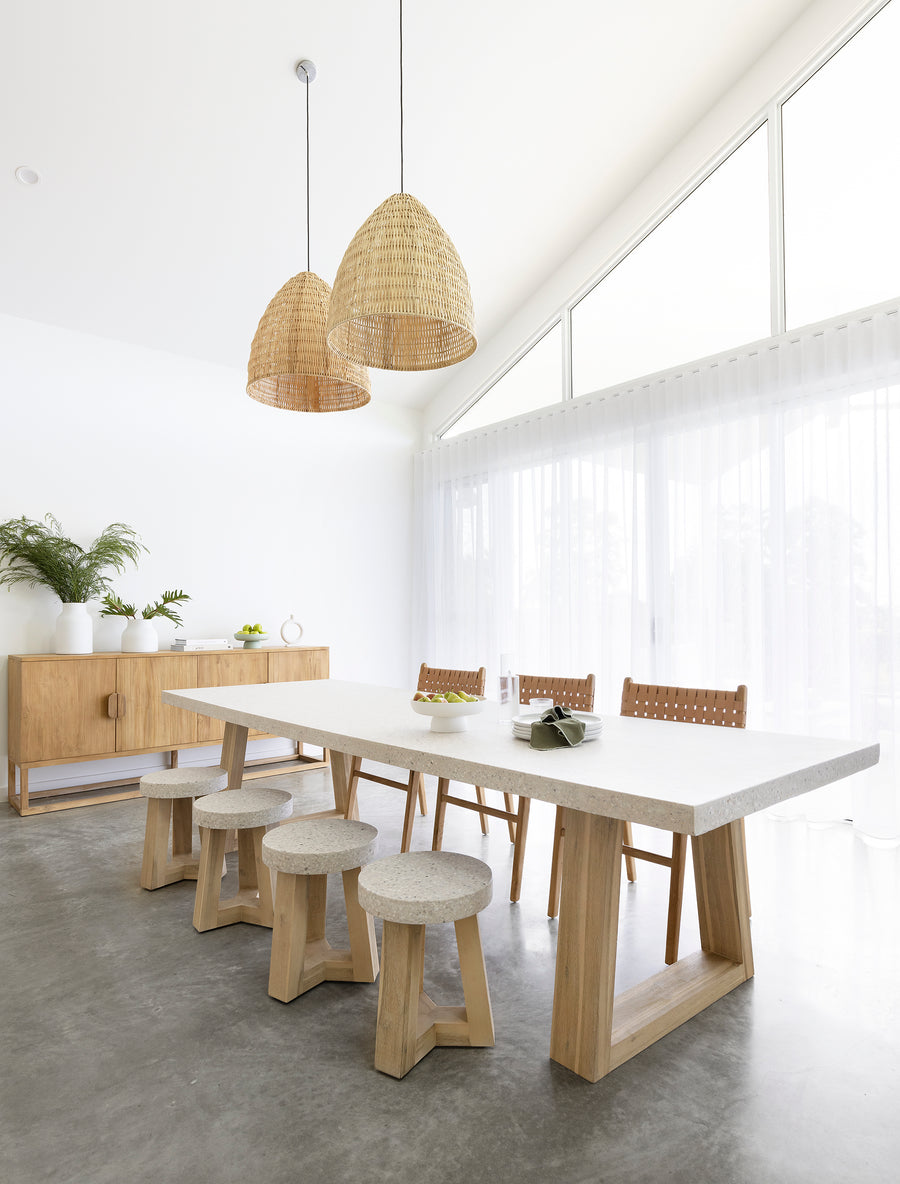 35cm eTerrazzo Round Stool | Ivory Coast with Wide Ivory Wash Legs - www.elkstone.com.au