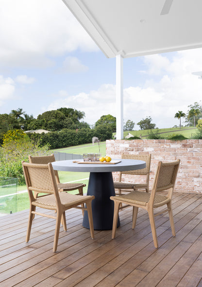 1.4m Avalon Round Dining Table | Speckled Grey with Black Metal Cone Base - www.elkstone.com.au