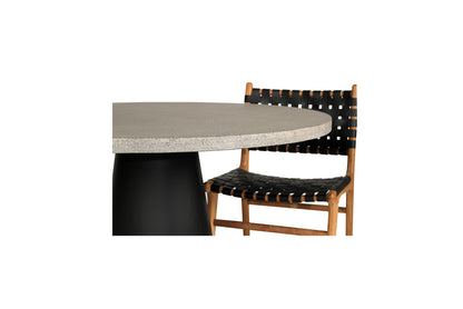 1.4m Avalon Round Dining Table | Speckled Grey with Black Metal Cone Base - www.elkstone.com.au