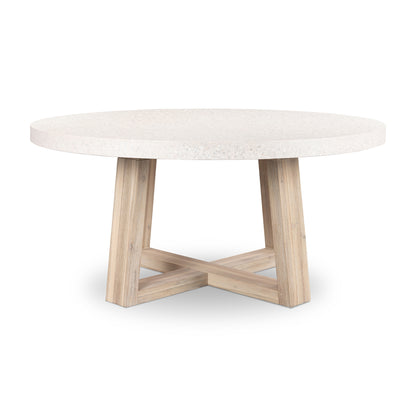1.6m eTerrazzo Round Dining Table | Ivory Coast with Wide Ivory Washed Acacia Wood Legs - www.elkstone.com.au