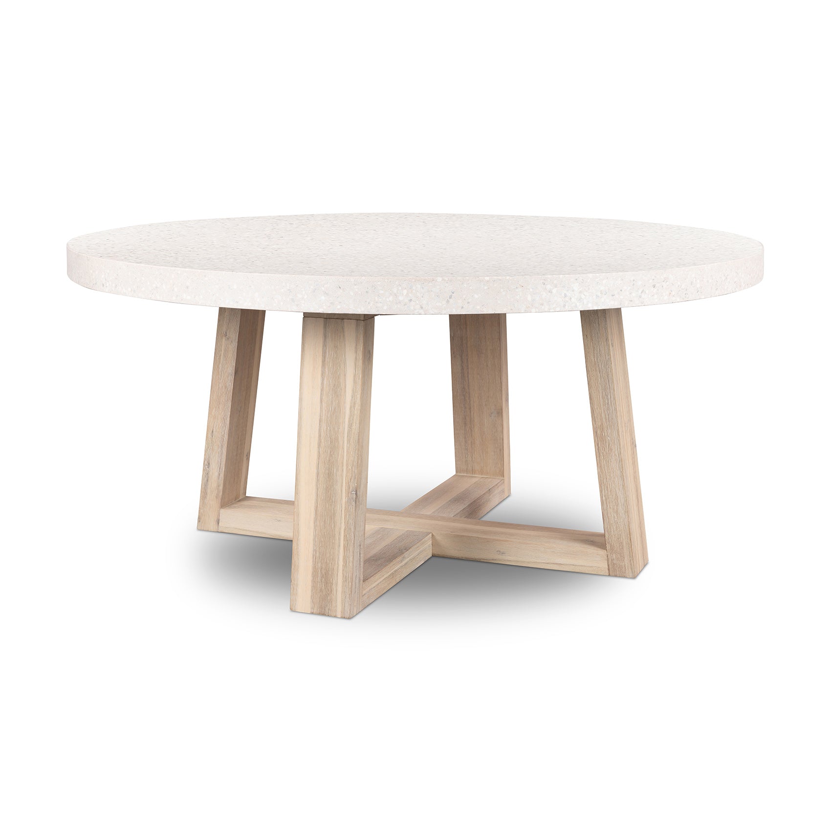 1.6m eTerrazzo Round Dining Table | Ivory Coast with Wide Ivory Washed Acacia Wood Legs - www.elkstone.com.au