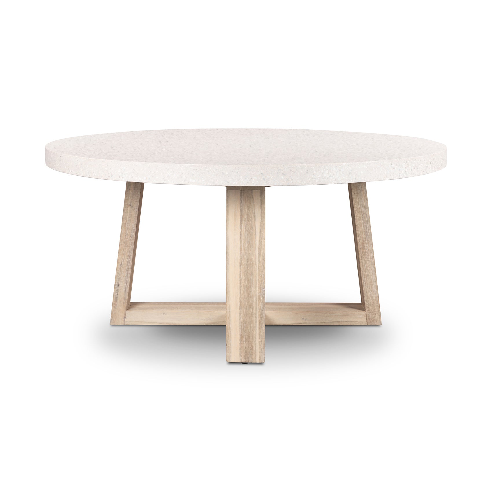 1.6m eTerrazzo Round Dining Table | Ivory Coast with Wide Ivory Washed Acacia Wood Legs - www.elkstone.com.au