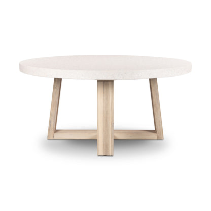 1.6m eTerrazzo Round Dining Table | Ivory Coast with Wide Ivory Washed Acacia Wood Legs - www.elkstone.com.au