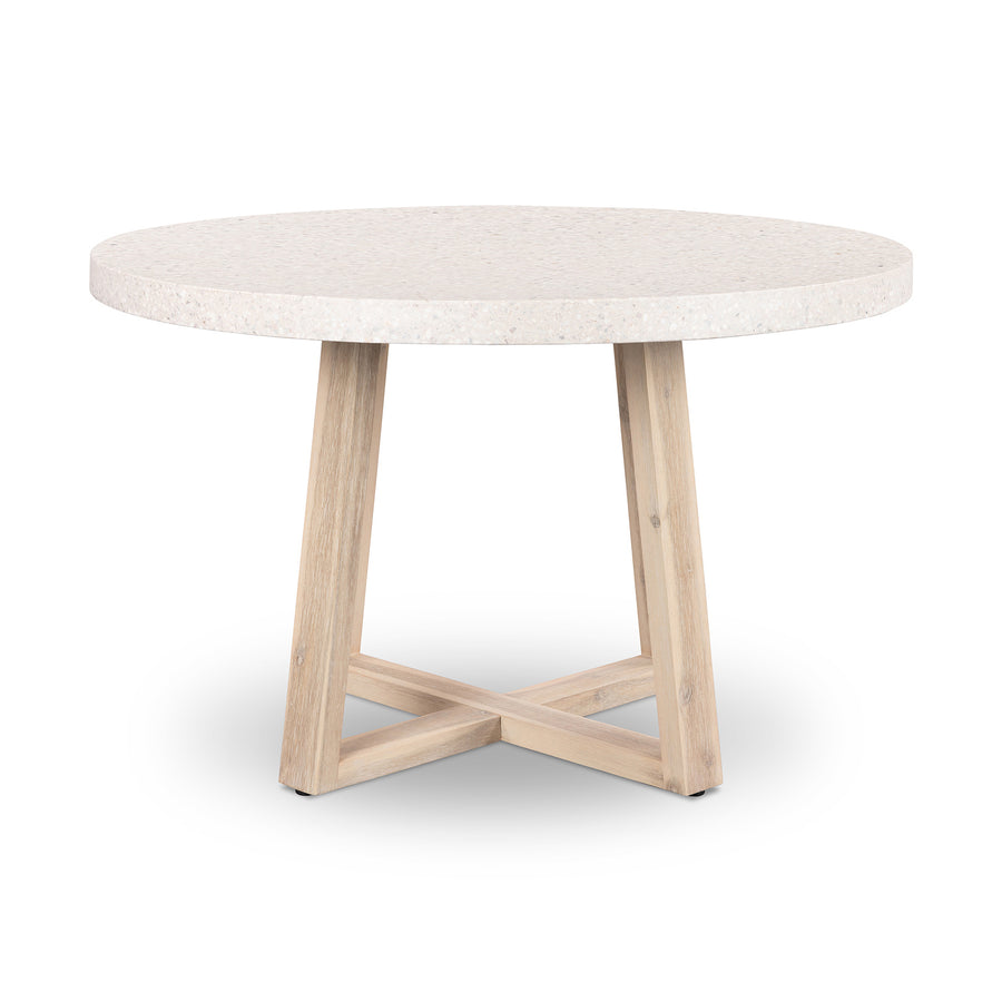 1.2m eTerrazzo Round Dining Table | Ivory Coast with Ivory Washed Acacia Wood Legs - www.elkstone.com.au