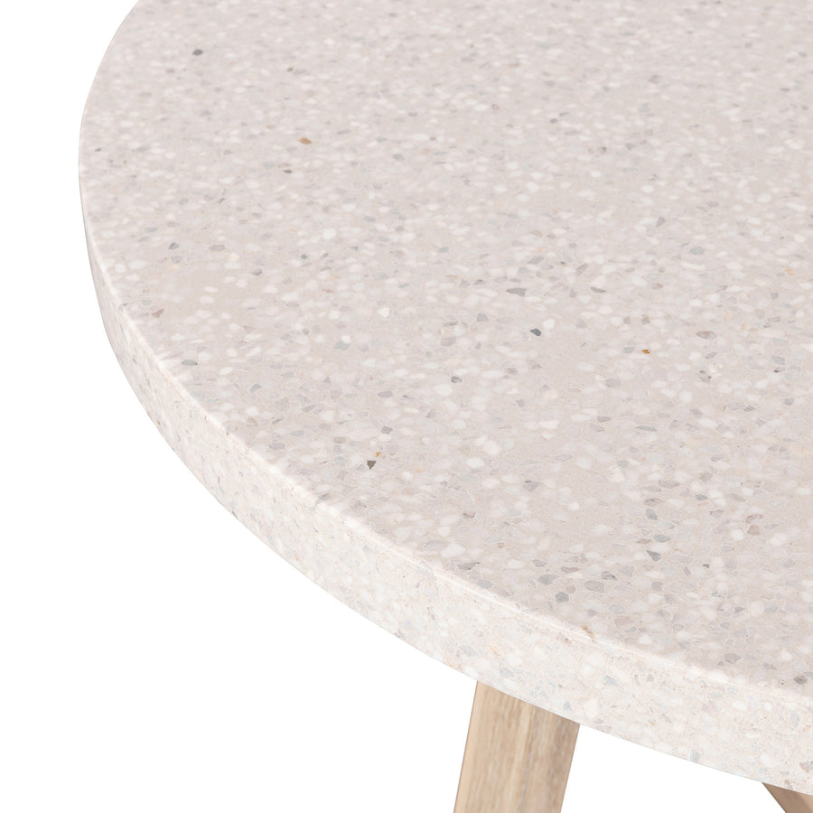 1.2m eTerrazzo Round Dining Table | Ivory Coast with Ivory Washed Acacia Wood Legs - www.elkstone.com.au
