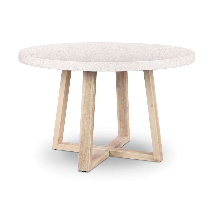 1.2m eTerrazzo Round Dining Table | Ivory Coast with Ivory Washed Acacia Wood Legs - www.elkstone.com.au