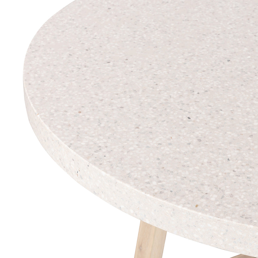 1.4m eTerrazzo Round Dining Table | Ivory Coast with Ivory Washed Acacia Wood Legs - www.elkstone.com.au