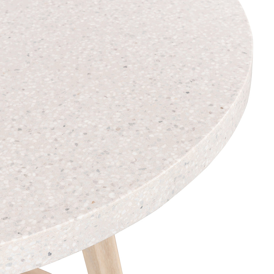 1.4m eTerrazzo Round Dining Table | Ivory Coast with Ivory Washed Acacia Wood Legs - www.elkstone.com.au