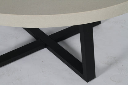 1.6m Alta Round Dining Table - Beige top with Black Powder Coated Iron Legs - www.elkstone.com.au
