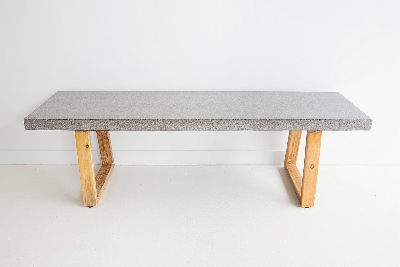 1.65m Alta Bench Seat - Speckled Grey with Light Honey Acacia Wood Legs - www.elkstone.com.au