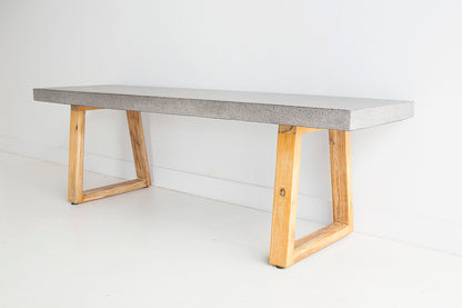 1.45m Alta Bench Seat - Speckled Grey with Light Honey Acacia Wood Legs - www.elkstone.com.au