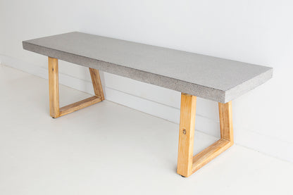 1.65m Alta Bench Seat - Speckled Grey with Light Honey Acacia Wood Legs - www.elkstone.com.au