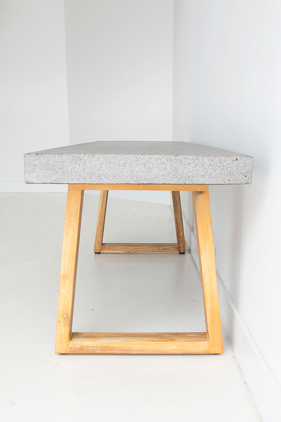 1.45m Alta Bench Seat - Speckled Grey with Light Honey Acacia Wood Legs - www.elkstone.com.au
