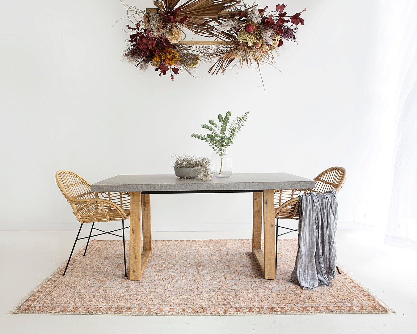 1.6m Alta Rectangular Dining Table - Speckled Grey with Light Honey Acacia Wood Legs - www.elkstone.com.au