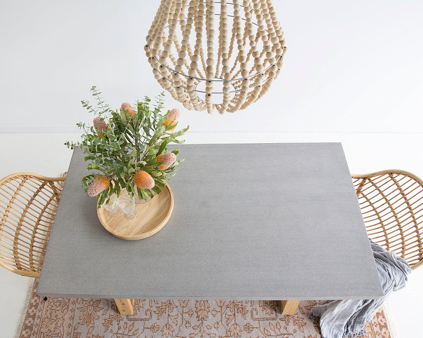 1.6m Alta Rectangular Dining Table - Speckled Grey with Light Honey Acacia Wood Legs - www.elkstone.com.au